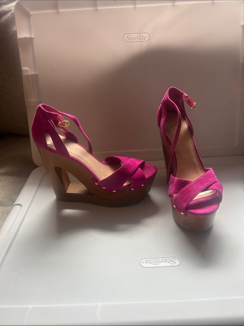 Jessica Simpson Hot Pink Suede Platform Wedge Sandals